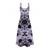 Gothic Couple Outfit Rose Cross Skulls Bats Print Pocket Spaghetti Strap Dress and Shirt Set - Violet clair S | US 4