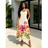 Vacation Couple Outfit Colored Floral Leaf Print Pocket Spaghetti Strap Dress and Shirt Garden Style Set - Champagne S | US 4