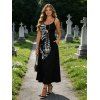 Gothic Couple Outfit Skeleton Bond Print Pocket Spaghetti Strap Dress and Shirt Set - Noir S | US 4