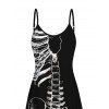 Gothic Couple Outfit Skeleton Bond Print Pocket Spaghetti Strap Dress and Shirt Set - Noir S | US 4