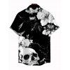 Vacation Gothic Couple Outfit Monochrome Skulls Insects Floral Print Pocket Spaghetti Strap Dress and Shirt Set - Noir S | US 4