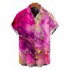Men's Hawaiian Vacation Shirt Metallic Gold Marble Fluid Print Button Up Shirt - Rose Vif 5XL