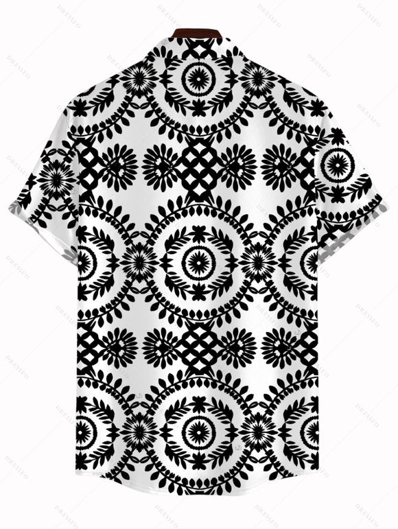 Men's Bohemian Shirt Contrast Color Mandala Ethnic Print Button Up Shirt - Noir 5XL