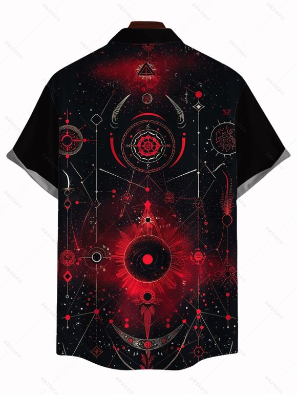 Men's Gothic Shirt Moon Star Astrology Magic Circle Print Button Up Shirt - Noir 5XL