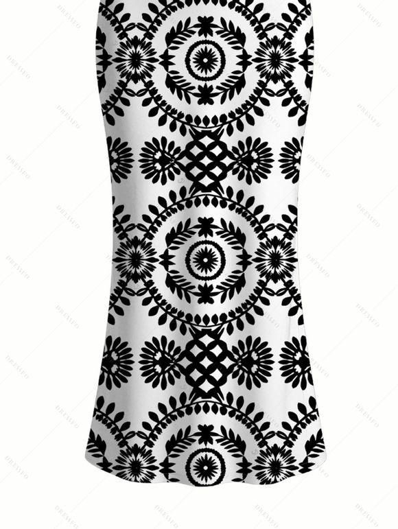 Bohemian Dress Mandala Ethnic Print Spaghetti Strap Maxi Bodycon Dress - Noir XXL | US 14