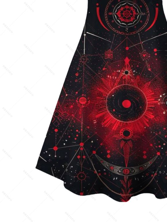 Gothic Couple Outfit Moon Star Astrology Magic Circle Print Spaghetti Strap Mini Dress and Shirt Set - Noir S | US 4