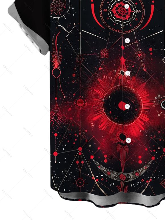 Gothic Couple Outfit Moon Star Astrology Magic Circle Print Spaghetti Strap Mini Dress and Shirt Set - Noir S | US 4