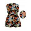 Hawaiian Vacation Romper Tropical Hibiscus Floral Leaf Print Pocket Off the Shoulder Romper - Noir XXL | US 14