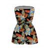 Hawaiian Vacation Romper Tropical Hibiscus Floral Leaf Print Pocket Off the Shoulder Romper - Noir XXL | US 14