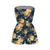 Hawaiian Vacation Romper Yellow Rose Floral Leaf Print Pocket Off the Shoulder Romper - Bleu de Minuit M | US 6