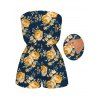 Hawaiian Vacation Romper Yellow Rose Floral Leaf Print Pocket Off the Shoulder Romper - Bleu de Minuit L | US 8-10