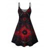 Gothic Dress Moon Star Astrology Magic Circle Print Spaghetti Strap Mini Dress - Noir XXXXXL | US 20
