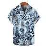 Men's Vacation Shirt Ink Painting Rose Floral Leopard Print Button Up Shirt - Bleu Poudre 5XL