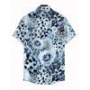 Men's Vacation Shirt Ink Painting Rose Floral Leopard Print Button Up Shirt - Bleu Poudre 5XL