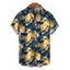 Men's Hawaiian Vacation Shirt Yellow Rose Floral Leaf Print Button Up Shirt - Bleu de Minuit 5XL