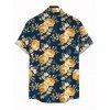 Men's Hawaiian Vacation Shirt Yellow Rose Floral Leaf Print Button Up Shirt - Bleu de Minuit 5XL