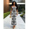 Bohemian Dress Mandala Ethnic Print Spaghetti Strap Maxi Bodycon Dress - Noir XXL | US 14