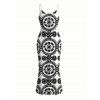 Bohemian Dress Mandala Ethnic Print Spaghetti Strap Maxi Bodycon Dress - Noir XXL | US 14