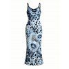 Vacation Dress Ink Painting Rose Floral Leopard Print Spaghetti Strap Maxi Bodycon Dress - Bleu Poudre XXL | US 14