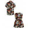 Vacation Hawaiian Couple Outfit Tropical Hibiscus Floral Leaf Print Pocket Off the Shoulder Romper and Shirt Set - Noir S | US 4