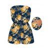 Hawaiian Vacation Couple Outfit Yellow Rose Floral Leaf Print Pocket Off the Shoulder Romper and Shirt Set - Bleu de Minuit S | US 4