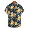 Hawaiian Vacation Couple Outfit Yellow Rose Floral Leaf Print Pocket Off the Shoulder Romper and Shirt Set - Bleu de Minuit S | US 4