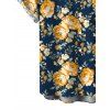 Hawaiian Vacation Couple Outfit Yellow Rose Floral Leaf Print Pocket Off the Shoulder Romper and Shirt Set - Bleu de Minuit S | US 4