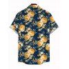 Hawaiian Vacation Couple Outfit Yellow Rose Floral Leaf Print Pocket Off the Shoulder Romper and Shirt Set - Bleu de Minuit S | US 4