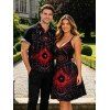 Gothic Couple Outfit Moon Star Astrology Magic Circle Print Spaghetti Strap Mini Dress and Shirt Set - Noir S | US 4