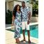 Vacation Couple Outfit Ink Painting Rose Floral Leopard Print Spaghetti Strap Maxi Bodycon Dress and Shirt Set - Bleu Poudre S | US 4