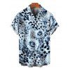 Vacation Couple Outfit Ink Painting Rose Floral Leopard Print Spaghetti Strap Maxi Bodycon Dress and Shirt Set - Bleu Poudre S | US 4