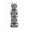 Bohemian Couple Outfit Mandala Ethnic Print Spaghetti Strap Maxi Bodycon Dress and Contract Color Shirt Set - Noir S | US 4