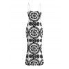Bohemian Couple Outfit Mandala Ethnic Print Spaghetti Strap Maxi Bodycon Dress and Contract Color Shirt Set - Noir S | US 4