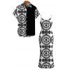 Bohemian Couple Outfit Mandala Ethnic Print Spaghetti Strap Maxi Bodycon Dress and Contract Color Shirt Set - Noir S | US 4