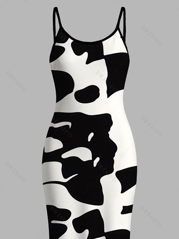Casual Dress Colorblock Abstract Irregular Geometric Print Spaghetti Strap Maxi Bodycon Dress - Noir XXL | US 14