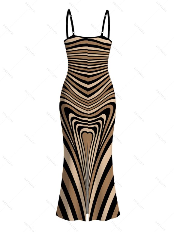 Bohemian Dress Colorblock Heart Shaped Swirl Geometric Print Spaghetti Strap Maxi Bodycon Dress - multicolor S | US 4