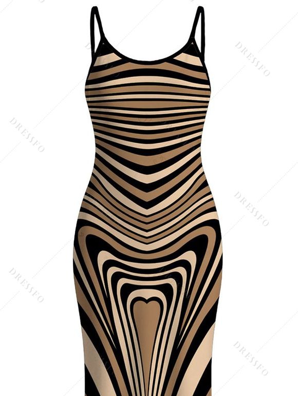 Bohemian Dress Colorblock Heart Shaped Swirl Geometric Print Spaghetti Strap Maxi Bodycon Dress - multicolor S | US 4