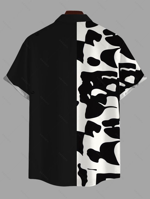 Men's Casual Shirt Contrast Color Abstract Irregular Geometric Print Button Up Shirt - Noir 5XL