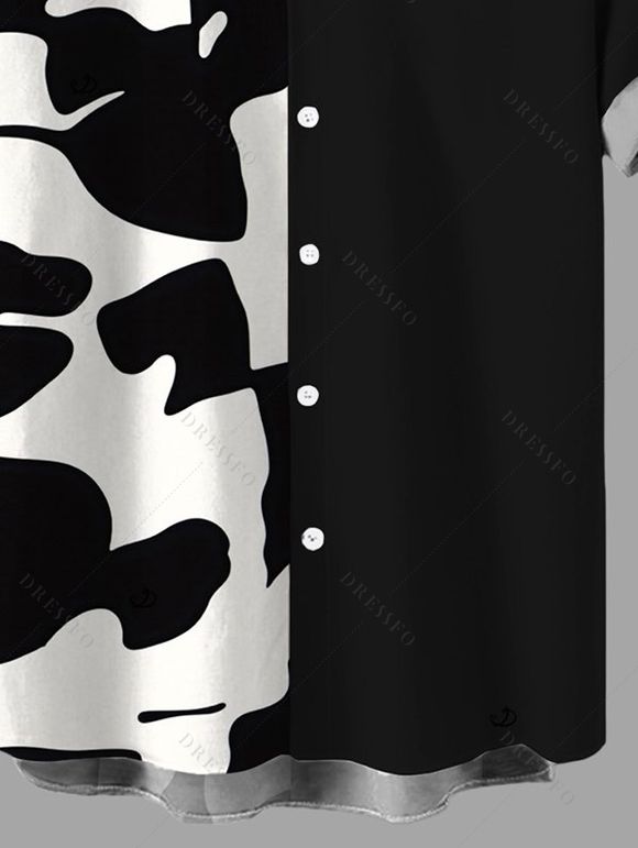 Men's Casual Shirt Contrast Color Abstract Irregular Geometric Print Button Up Shirt - Noir 5XL