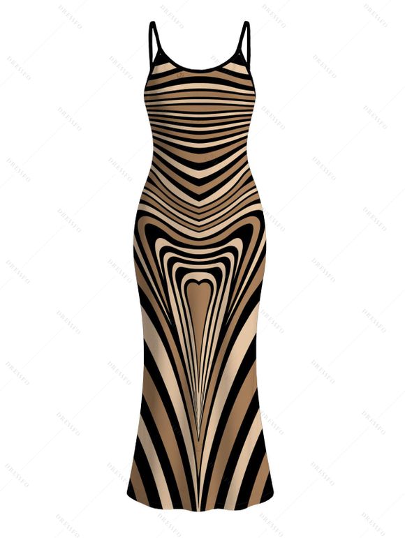 Bohemian Couple Outfit Colorblock Heart Shaped Swirl Geometric Print Spaghetti Strap Maxi Bodycon Dress and Shirt Set - multicolor S | US 4