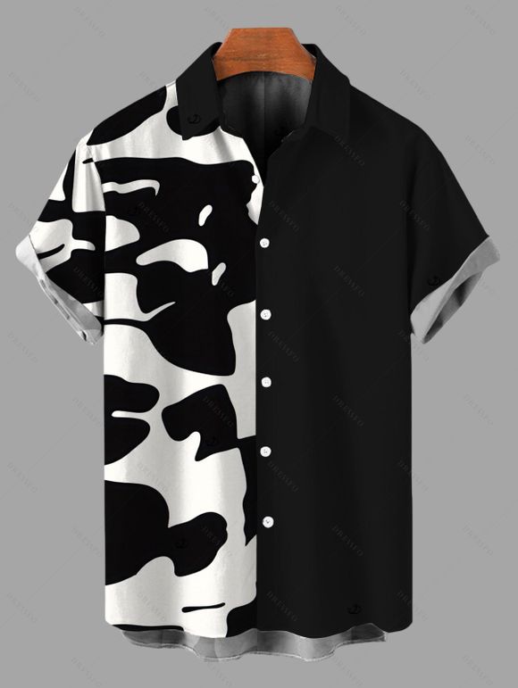 Casual Couple Outfit Abstract Irregular Geometric Print Spaghetti Strap Maxi Bodycon Dress and Contrast Color Shirt Set - Noir S | US 4