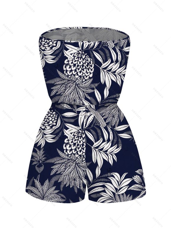 Hawaiian Vacation Romper Tropical Pineapple Print Pocket Off the Shoulder Romper - Cadetblue XXL | US 14