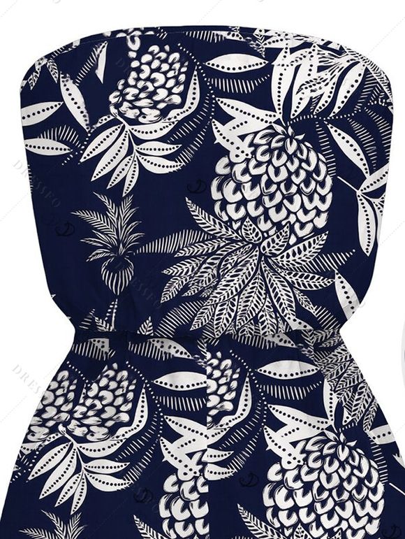 Hawaiian Vacation Romper Tropical Pineapple Print Pocket Off the Shoulder Romper - Cadetblue XXL | US 14