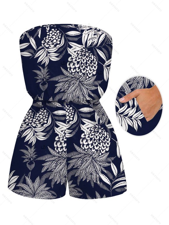 Hawaiian Vacation Couple Outfit Tropical Pineapple Print Pocket Off the Shoulder Romper and Shirt Set - Cadetblue S | US 4