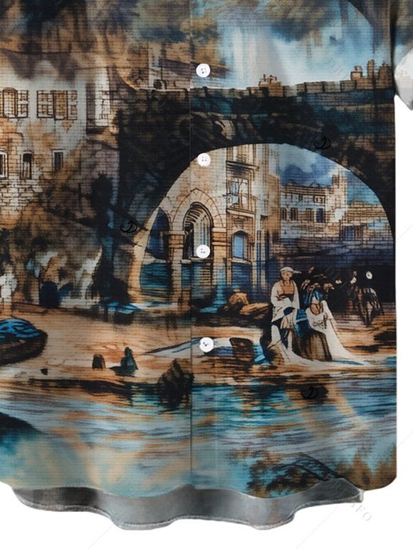 Men's Vacation Shirt Vintage European Water Town Oil Painting Print Button Up Shirt - multicolor 5XL