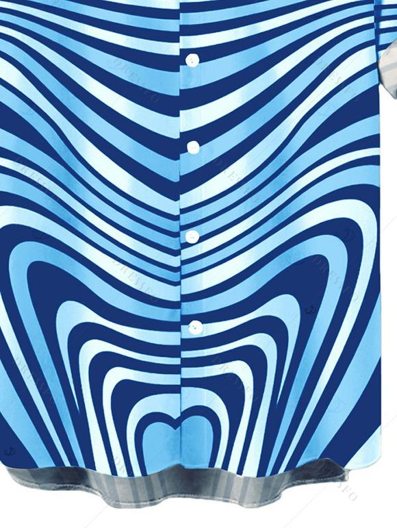 Men's Bohemian Shirt Colorblock Heart Shaped Swirl Geometric Print Button Up Shirt - Bleu L