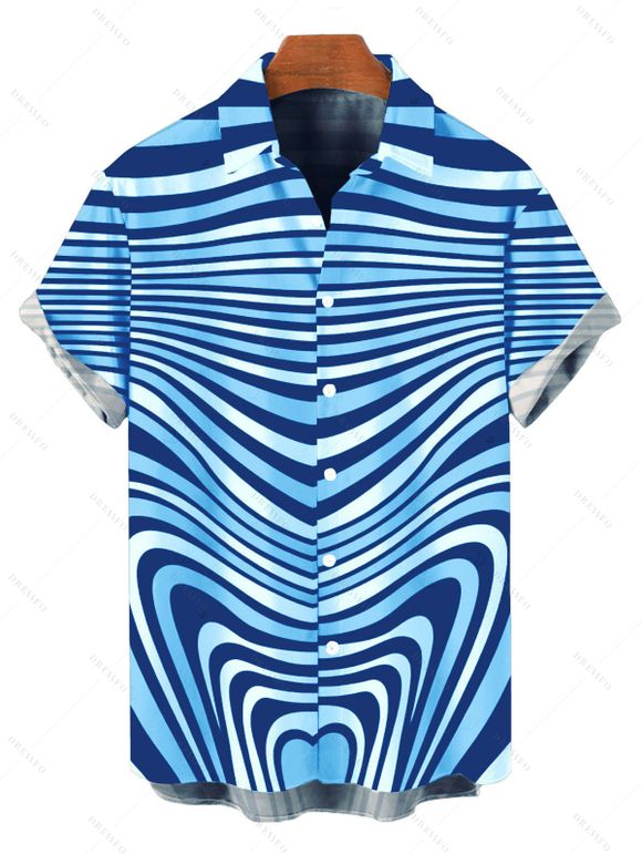 Bohemian Couple Outfit Colorblock Heart Shaped Swirl Geometric Print Spaghetti Strap Maxi Bodycon Dress and Shirt Set - Bleu S | US 4