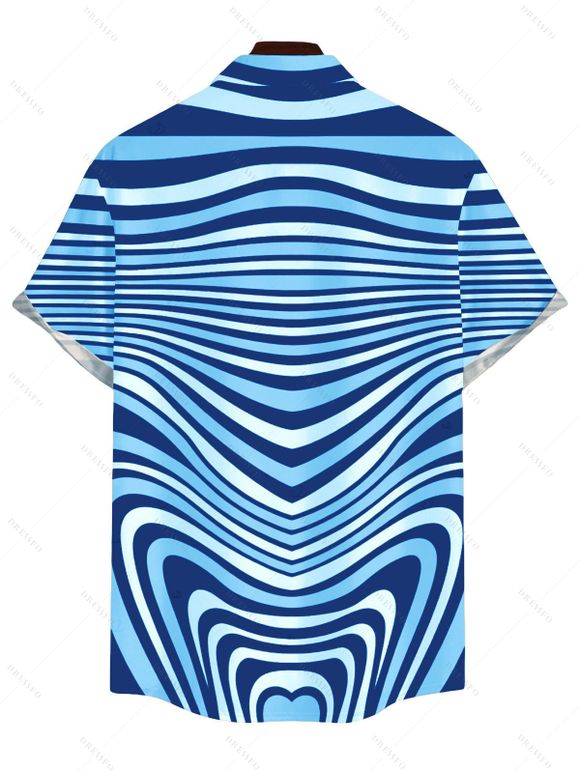 Bohemian Couple Outfit Colorblock Heart Shaped Swirl Geometric Print Spaghetti Strap Maxi Bodycon Dress and Shirt Set - Bleu S | US 4