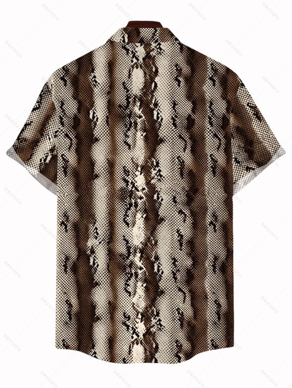 Men's Vacation Shirt Vintage Coffee Snake Skin Print Button Up Shirt - marron foncé 5XL
