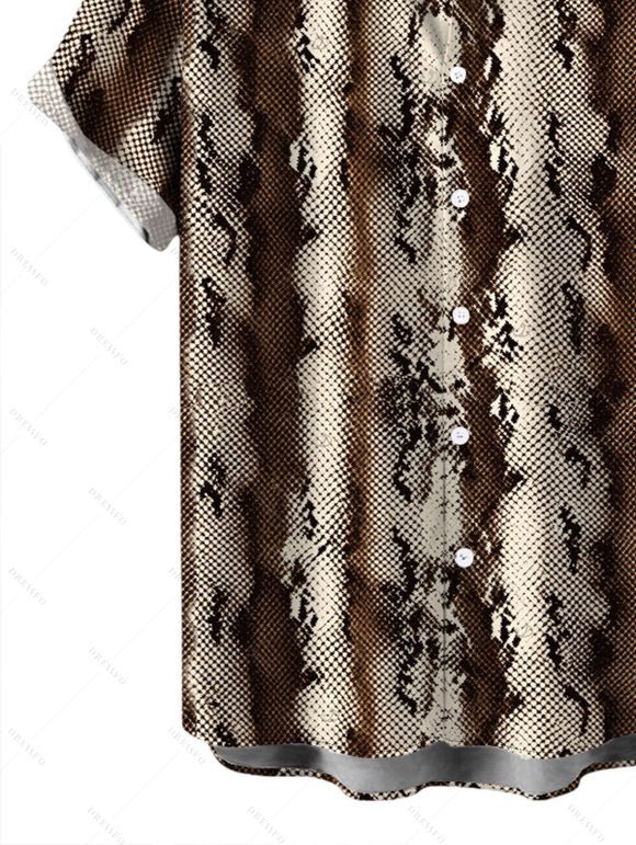 Men's Vacation Shirt Vintage Coffee Snake Skin Print Button Up Shirt - marron foncé 5XL